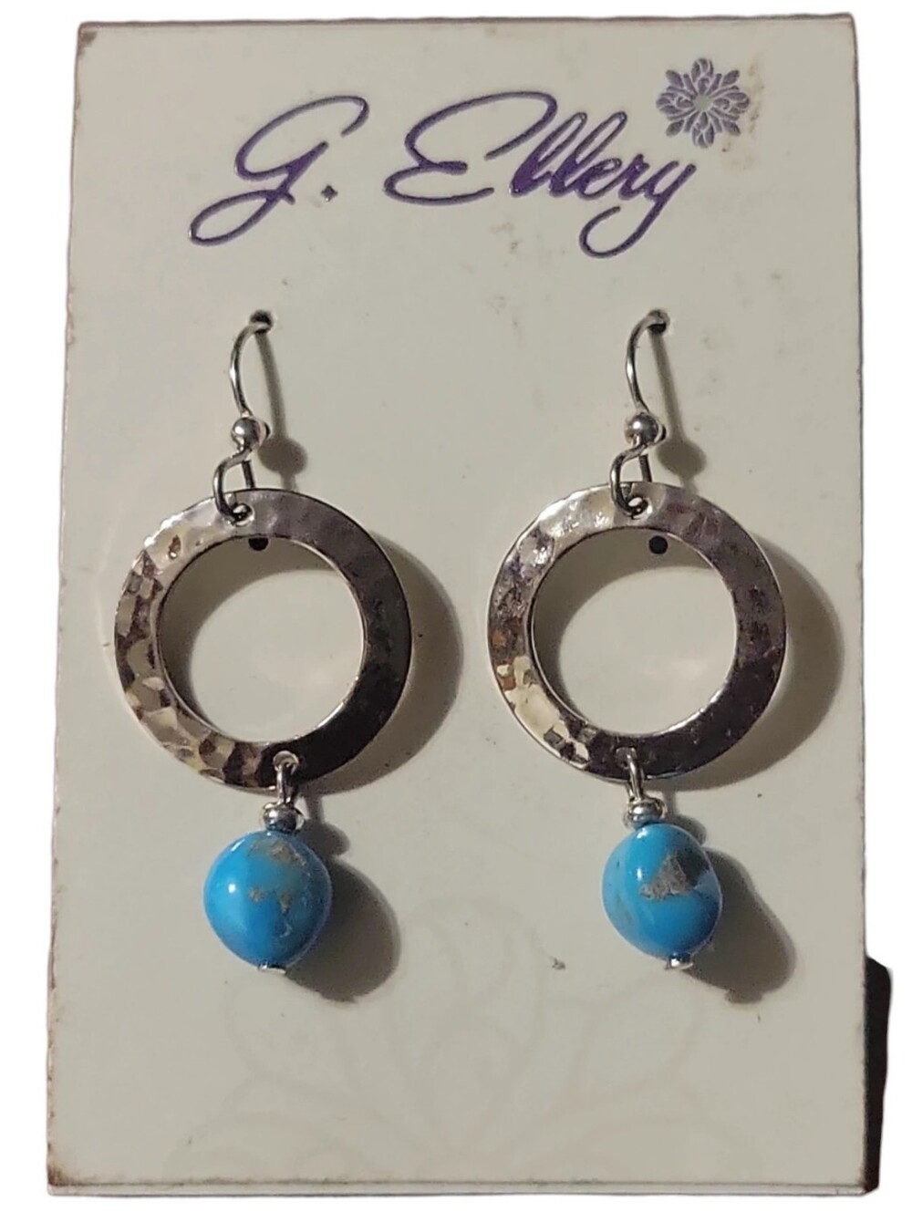 NWT G. Ellery Turquoise Hammered-Silver Gemstone Fishhook Dangle Earrings USA